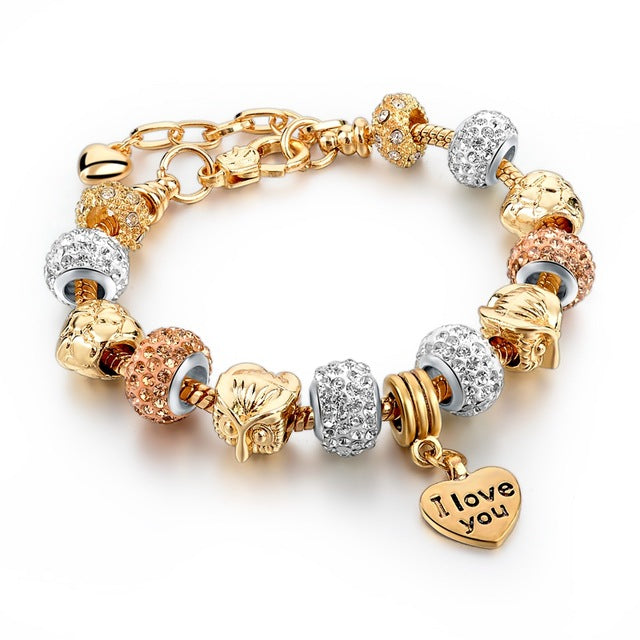 Luxury Crystal Heart Charm Bracelets & Bangles Gold Bracelets For Women Jewellery Pulseira Feminina