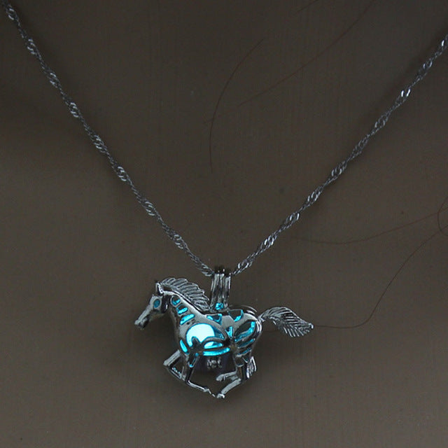 Luminous Horse Skull Pineapple Rose Necklace Pendant Hollow Long Silver Chain Link Pendants Sweater Necklace