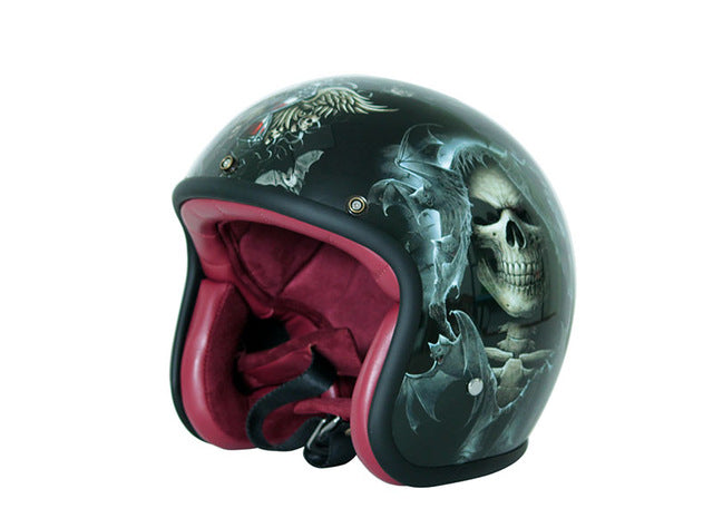 3/4 face motorcycle helmet for Harley Skull Open Face Vintage Fiberglass Helmet Moto Casque Casco Motocicleta Capacete