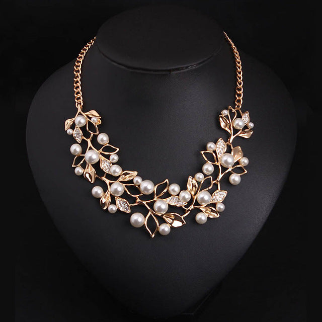 Match-Right Simulated Pearl Necklaces & Pendants Leaves Statement Necklace Women Collares Ethnic Jewelry for Personalized Gifts