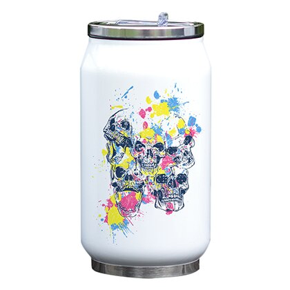 Cool Design Bottle Skull Thermos Cup with Straw Creative Watercolor Painting Print Bottle Stainless Steel Vacuum Insulated