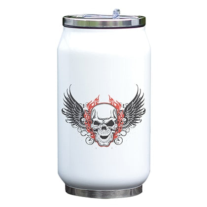 Cool Design Bottle Skull Thermos Cup with Straw Creative Watercolor Painting Print Bottle Stainless Steel Vacuum Insulated