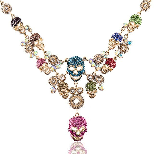 Skull Pendant Crystal Chokers Skeleton Necklaces