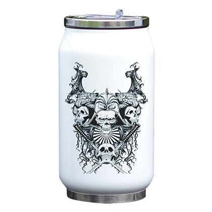 Cool Design Bottle Skull Thermos Cup with Straw Creative Watercolor Painting Print Bottle Stainless Steel Vacuum Insulated