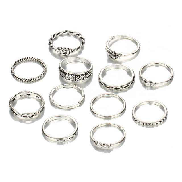 12pcs/Lot Eagle Crystal Gold Color Ring Set For Engagement Women Jewelry Midi Finger Ring Party For Girls Anillos