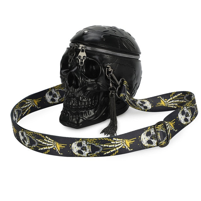 3D Funny Skeleton Head Black Shoulder Crossbones Messenger