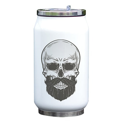 Cool Design Bottle Skull Thermos Cup with Straw Creative Watercolor Painting Print Bottle Stainless Steel Vacuum Insulated