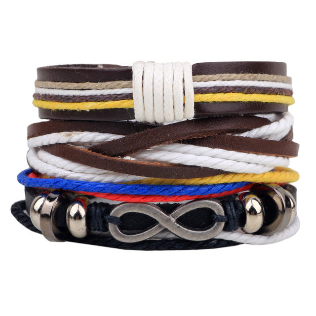 1 Set 4PCS leather bracelet Men's multi-layer bead bracelet women's retro punk casual men's jewelry bracelet jewelry accessories