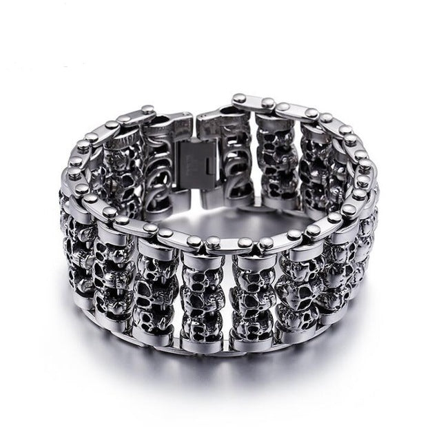Stainless Steel 35mm Heavy Rock Men's Bike Motorcycle Chain Skeleton Skull bracelet Ghost bangle Biker Punk Pulseras Jewerly