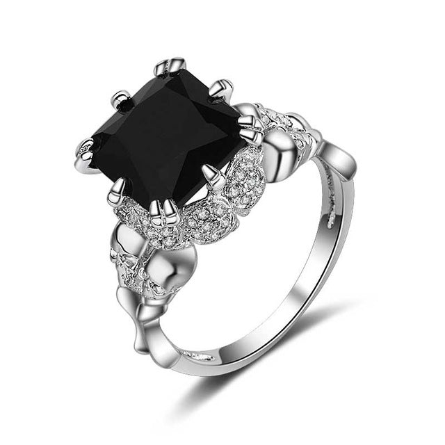 Skull Ring Black Zircon Women's Wedding Ring Punk Jewelry