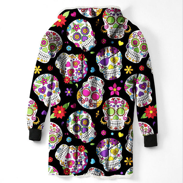 3D Printed Sugar Skull Hooded Blanket Winter Warm