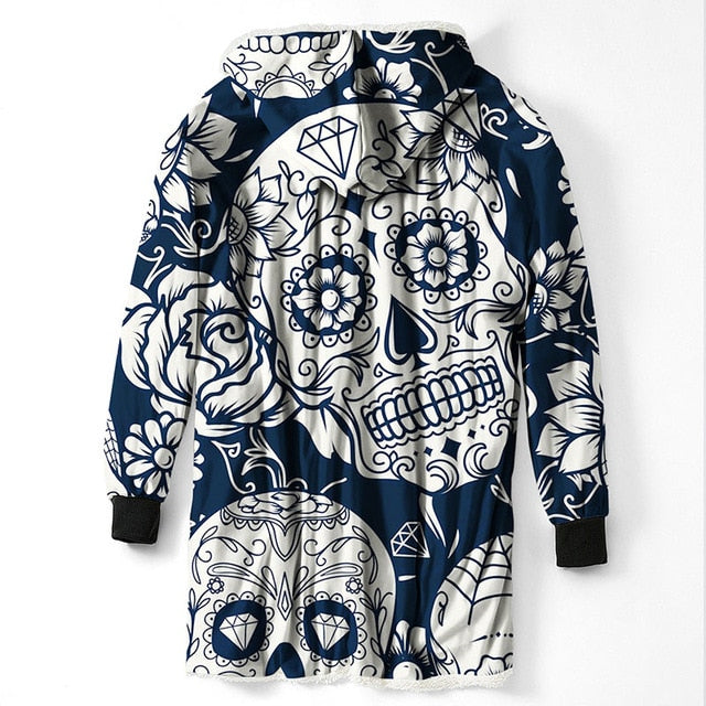 3D Printed Sugar Skull Hooded Blanket Winter Warm