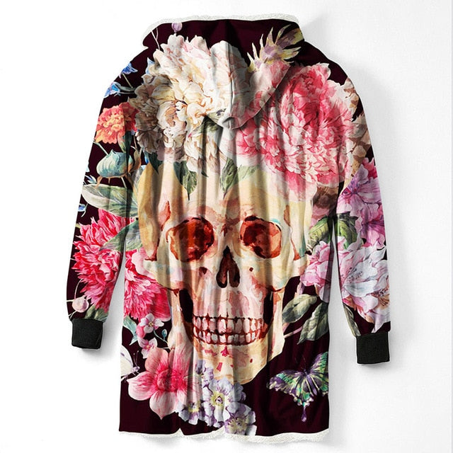 3D Printed Sugar Skull Hooded Blanket Winter Warm