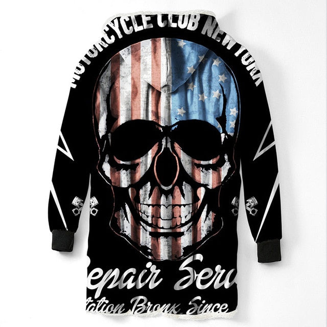 3D Printed Sugar Skull Hooded Blanket Winter Warm