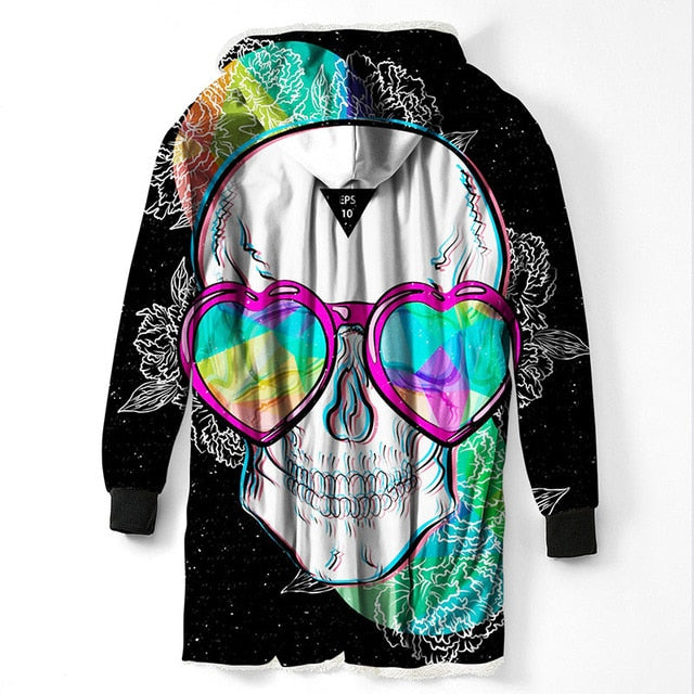 3D Printed Sugar Skull Hooded Blanket Winter Warm