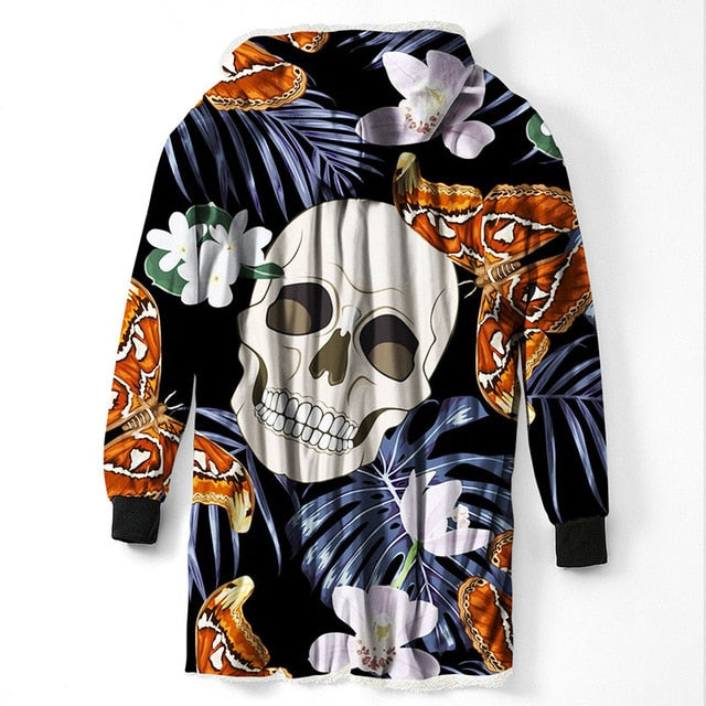 3D Printed Sugar Skull Hooded Blanket Winter Warm
