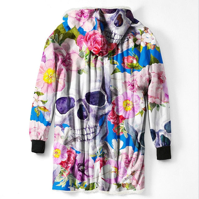 3D Printed Sugar Skull Hooded Blanket Winter Warm