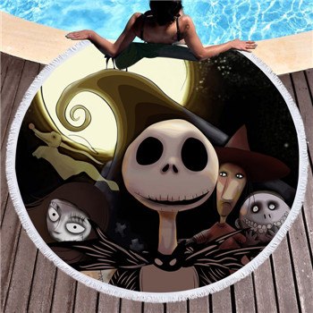 Microfiber Round Large Beach Towel Yoga Mat Tassel Toalla Blanket Nightmare 3d Sugar Skull Printed Big Bath Towel Tapestry
