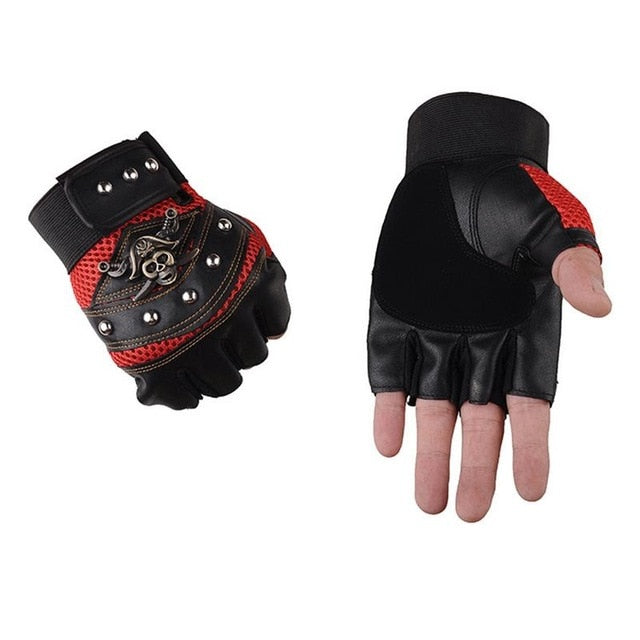 Skull Pattern Non-Slip Half Finger Gloves