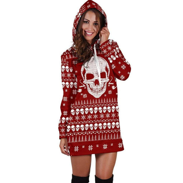 3D Hoodies Women Melted Christmas Skull Full Print Novelty Hoody Sweatshirt