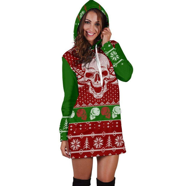 3D Hoodies Women Melted Christmas Skull Full Print Novelty Hoody Sweatshirt