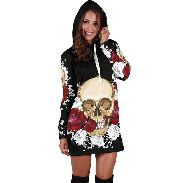 3D Hoodies Women Melted Christmas Skull Full Print Novelty Hoody Sweatshirt