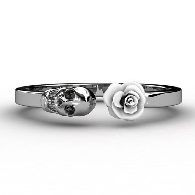 Fashion Skull Womens Ring 316L Stainless Steel Punk Rock Rings Charm Female Inlaid Red Rose Rings