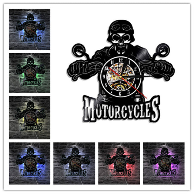 Motorcycles Bikers Classic King Skull Vinyl Record Wall Clock Skull in Helmet Racer Wall Clock Wall Watch Motorcycle Lover Gift