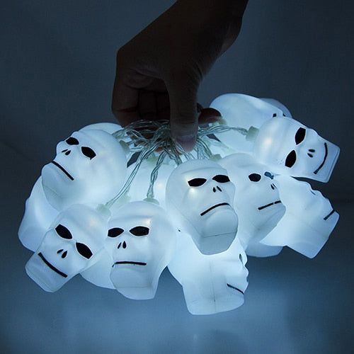 Battery Operated 3D Plastic 1M 10leds Skull Ghost Shaped LED String Lights Halloween Holiday Indoor Decoration Lanterns lights