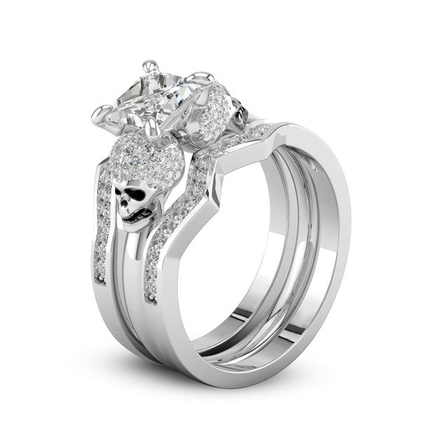 Women's Skull Ring Black CZ Stone Punk skull men's jewelry Rings  Set