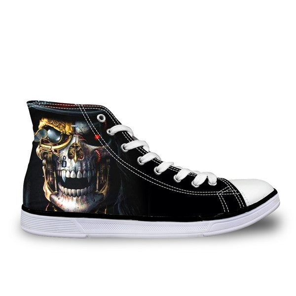 Cool Skull High Top Canvas Shoes Casual Zombie Skeleton Flats Walking Shoes Lace Up