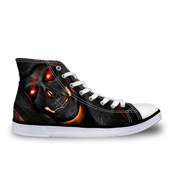 Cool Skull High Top Canvas Shoes Casual Zombie Skeleton Flats Walking Shoes Lace Up