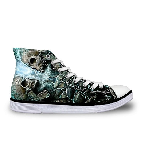 Cool Skull High Top Canvas Shoes Casual Zombie Skeleton Flats Walking Shoes Lace Up