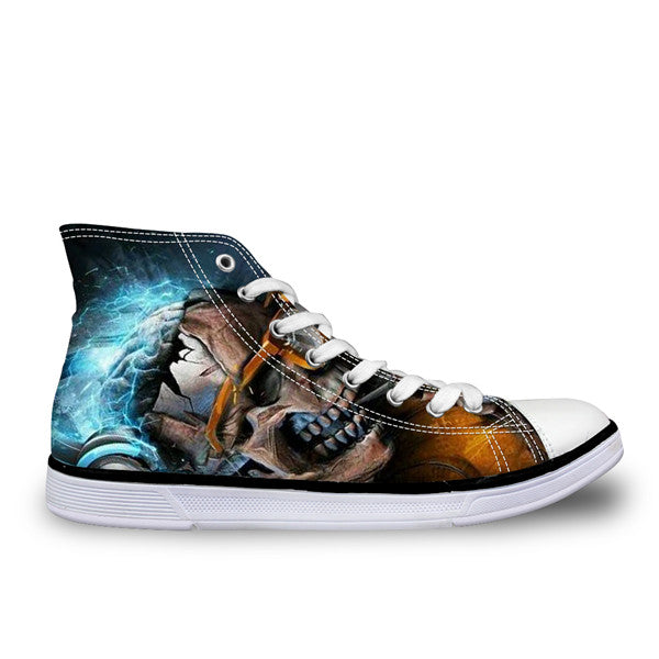 Cool Skull High Top Canvas Shoes Casual Zombie Skeleton Flats Walking Shoes Lace Up