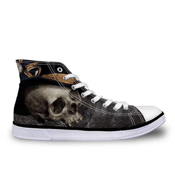 Cool Skull High Top Canvas Shoes Casual Zombie Skeleton Flats Walking Shoes Lace Up