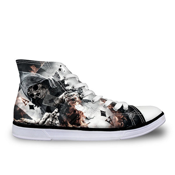 Cool Skull High Top Canvas Shoes Casual Zombie Skeleton Flats Walking Shoes Lace Up