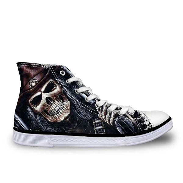 Cool Skull High Top Canvas Shoes Casual Zombie Skeleton Flats Walking Shoes Lace Up