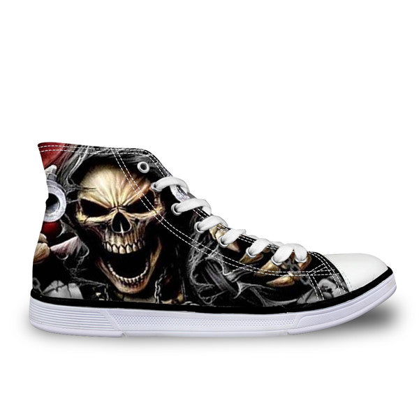 Cool Skull High Top Canvas Shoes Casual Zombie Skeleton Flats Walking Shoes Lace Up