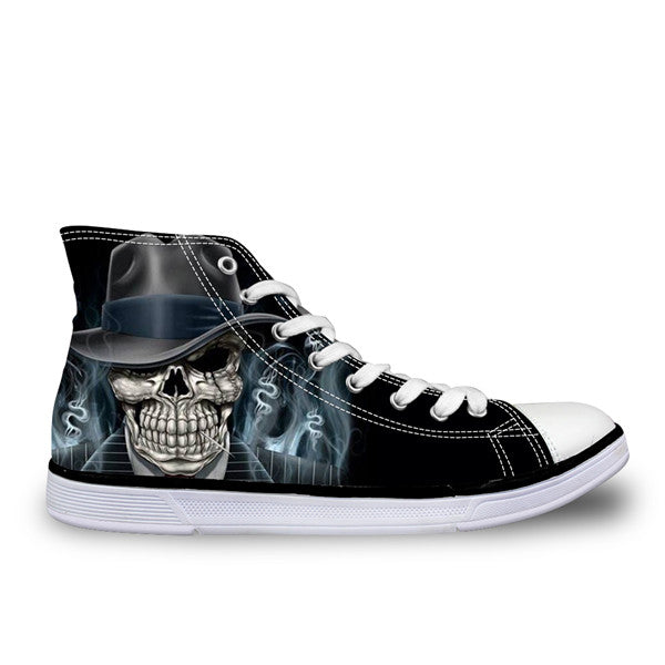 Cool Skull High Top Canvas Shoes Casual Zombie Skeleton Flats Walking Shoes Lace Up