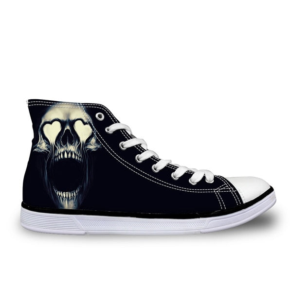 Cool Skull High Top Canvas Shoes Casual Zombie Skeleton Flats Walking Shoes Lace Up