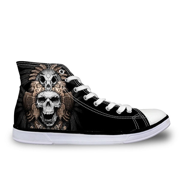 Cool Skull High Top Canvas Shoes Casual Zombie Skeleton Flats Walking Shoes Lace Up