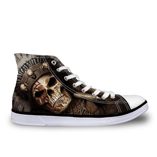 Cool Skull High Top Canvas Shoes Casual Zombie Skeleton Flats Walking Shoes Lace Up