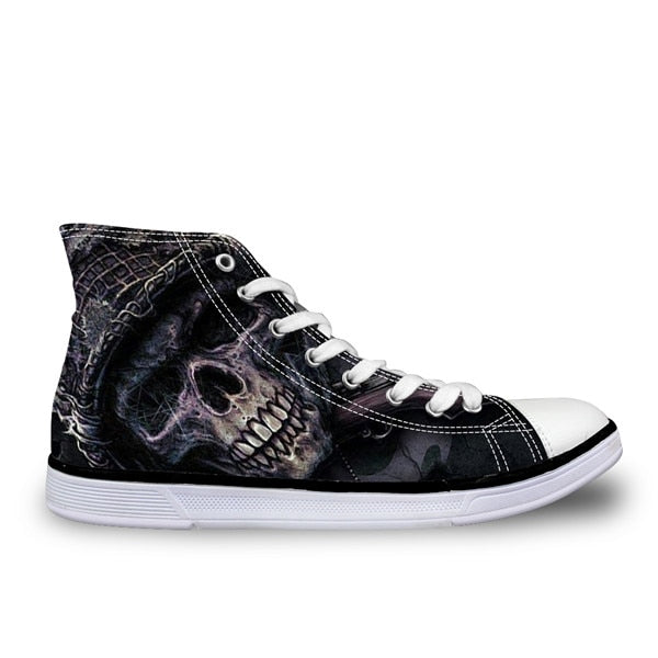 Cool Skull High Top Canvas Shoes Casual Zombie Skeleton Flats Walking Shoes Lace Up