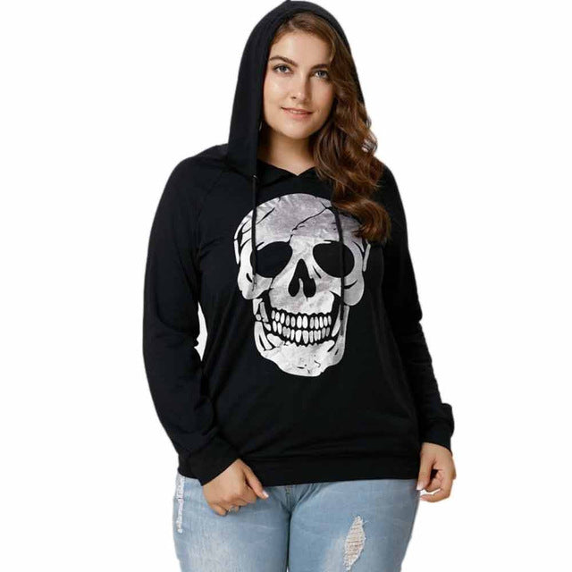Feitong casual women's sweatshirt hoodies fashion plus size clothing skull print tops sweatshirt hooded hoody tops blouse