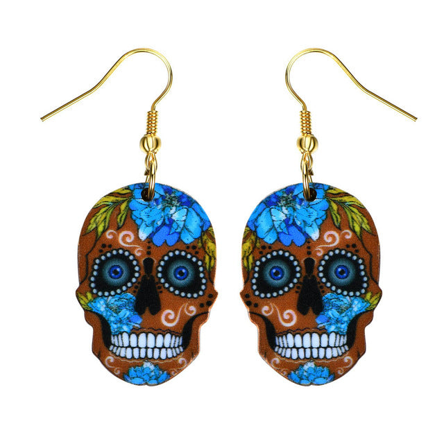 Sugar Skull Earring For Women Calavera Sugary-sweet whimsical skull Earrings Mexican Day of the Dead Halloween
