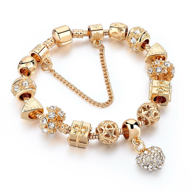 Luxury Crystal Heart Charm Bracelets & Bangles Gold Bracelets For Women Jewellery Pulseira Feminina