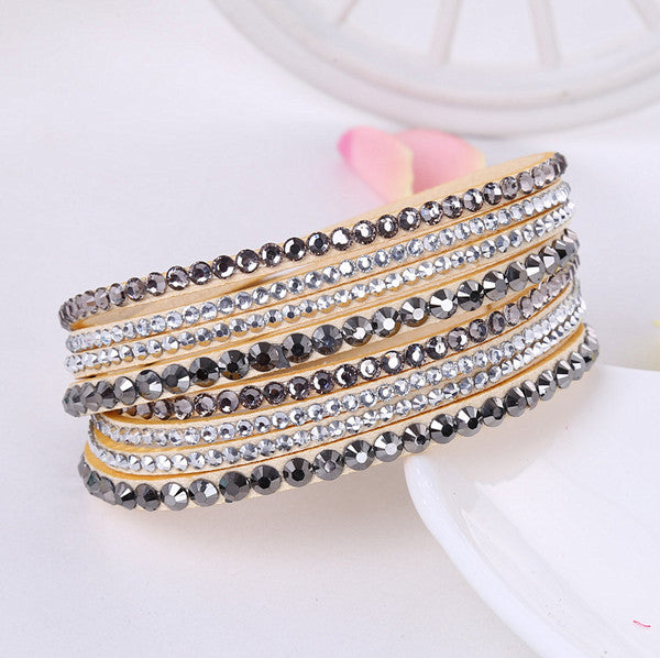 New Leather Bracelet Rhinestone Crystal Bracelet Wrap Multilayer Bracelets for women feminino pulseras mulher Jewelry