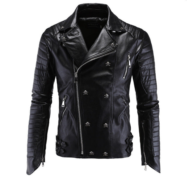 Men Leather Mens Skull Punk Veste Cuir Homme PU Leather Jackets motorcycle leather Coats Plus Size XXXL 4XL 5XL Fashion