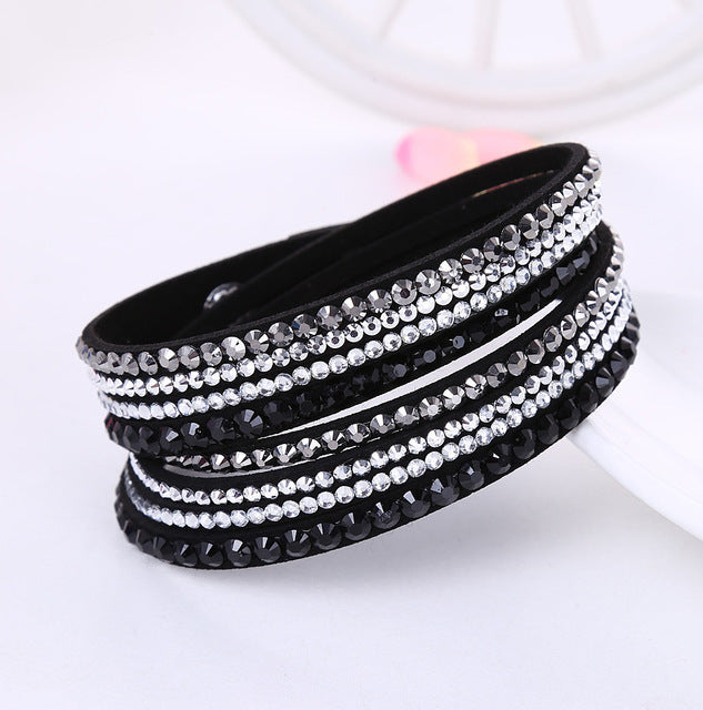 New Leather Bracelet Rhinestone Crystal Bracelet Wrap Multilayer Bracelets for women feminino pulseras mulher Jewelry