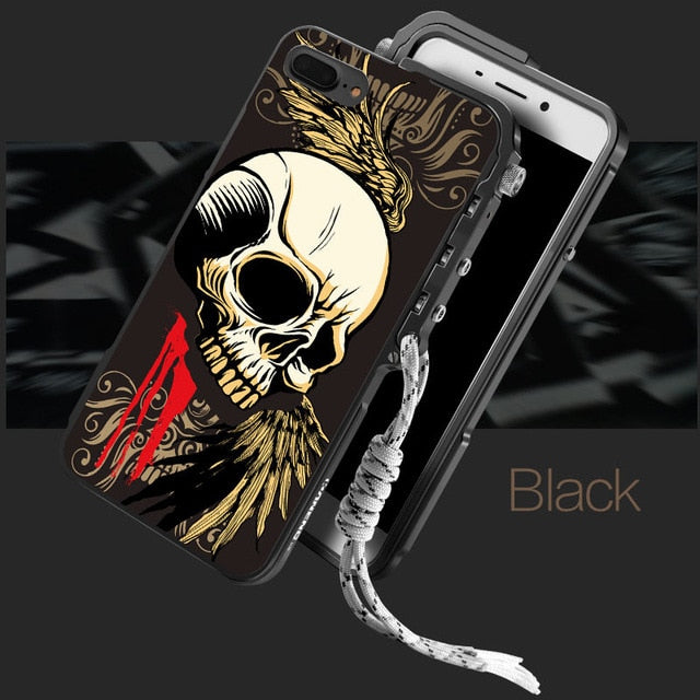 Skull Brand Metal Aluminum Frame+Hard PC Armor Protective Shockproof Back Phone Case Cover